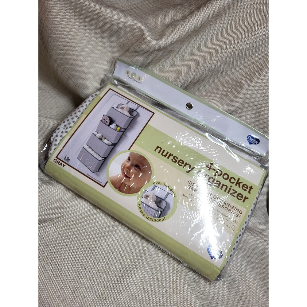 Delta Children 4-Pocket Nursery Organizer Over Door Gray White Polka Dot New - Picture 4 of 5